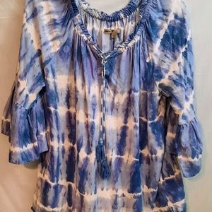 Seven7 Boho Blue Tie Dyed Top Large